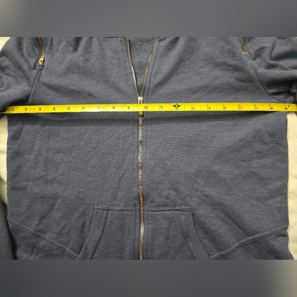 Nanette Lepore Blue Hoodie Jacket With Pockets And Rose Gold Zippers medium - Picture 4 of 10